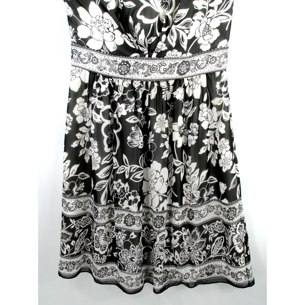 White House Black Market Midi Party Dress Women 12 Black White Floral Strapless - Picture 3 of 16